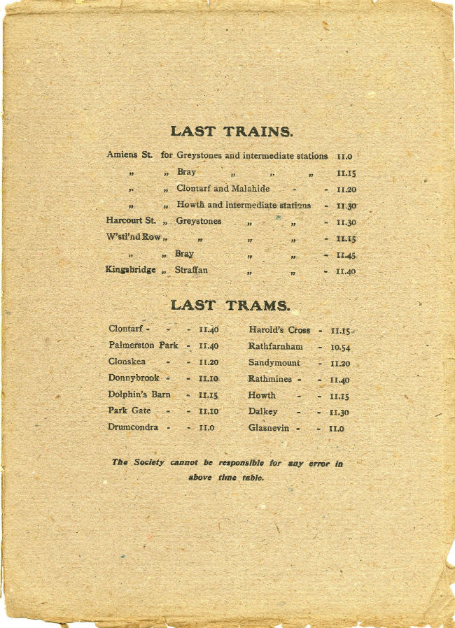 Old Irish train timetable