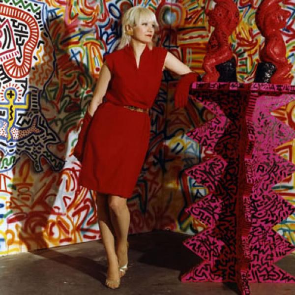 Patti Astor with Keith Haring and LA 2’s The Smurfs at the FUN Gallery in February 1983. Photo by Eric Kroll