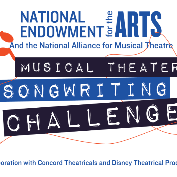 Logo graphic of headphones and text reading National Endowment for the Arts and the National Alliance for Musical Theatre Musical Theater Songwriting Challenge. In collaboration with Concord Theatricals and Disney Theatrical Productions