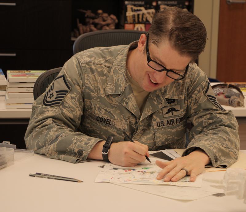 Air Force troop drawing on paper. 