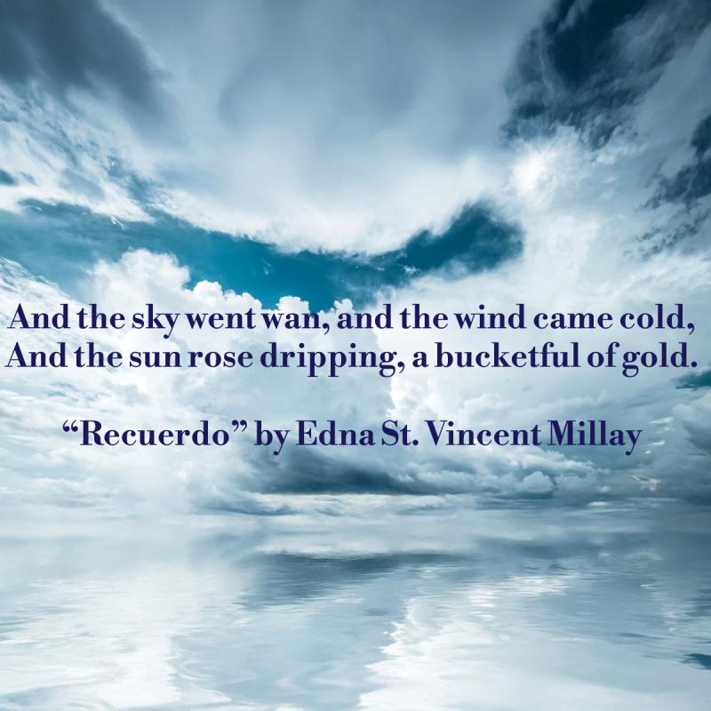 Recuerdo Blue and white clouds with poem written in black