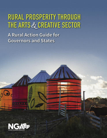 Research report cover about rural prosperity through the arts showing colorful painted silos