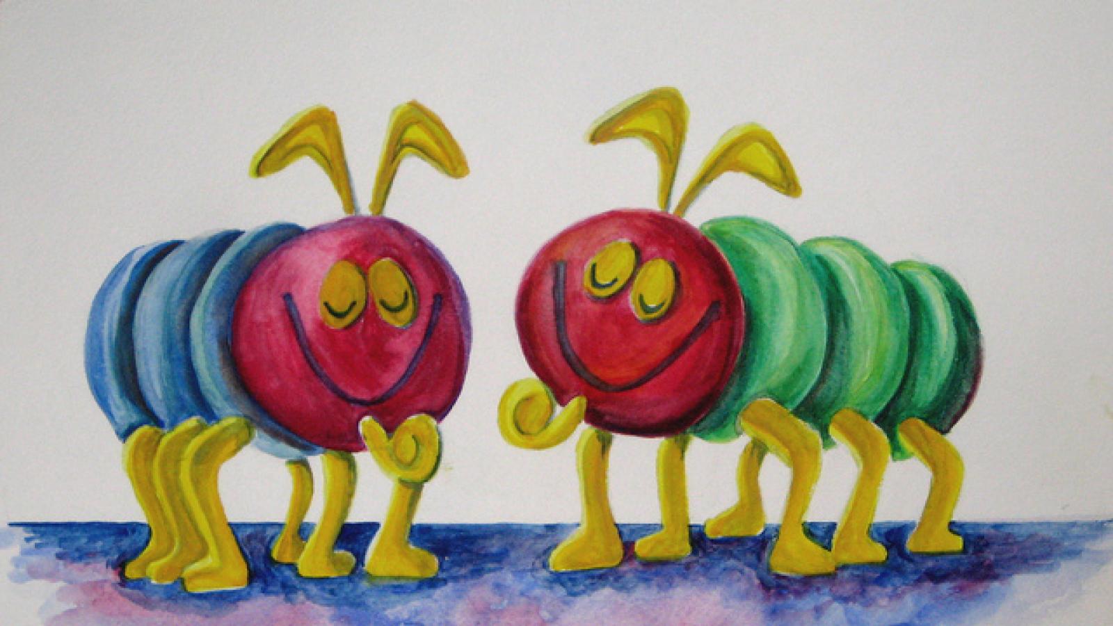 Painting of Cootie creatures from boardgame