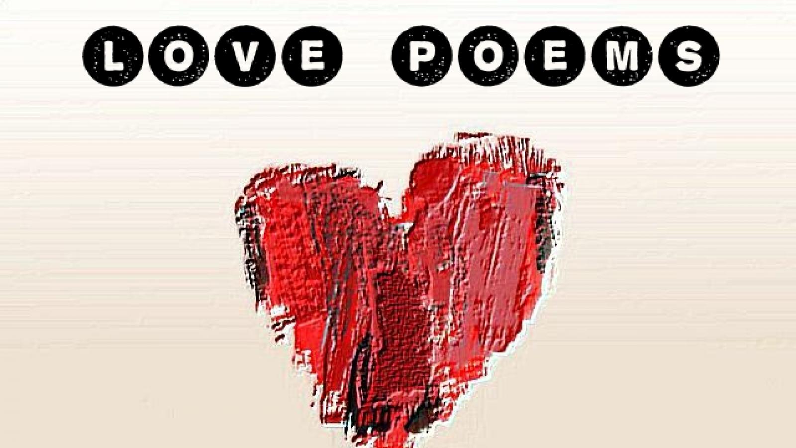 Painted image of heart with text "Love Poems"