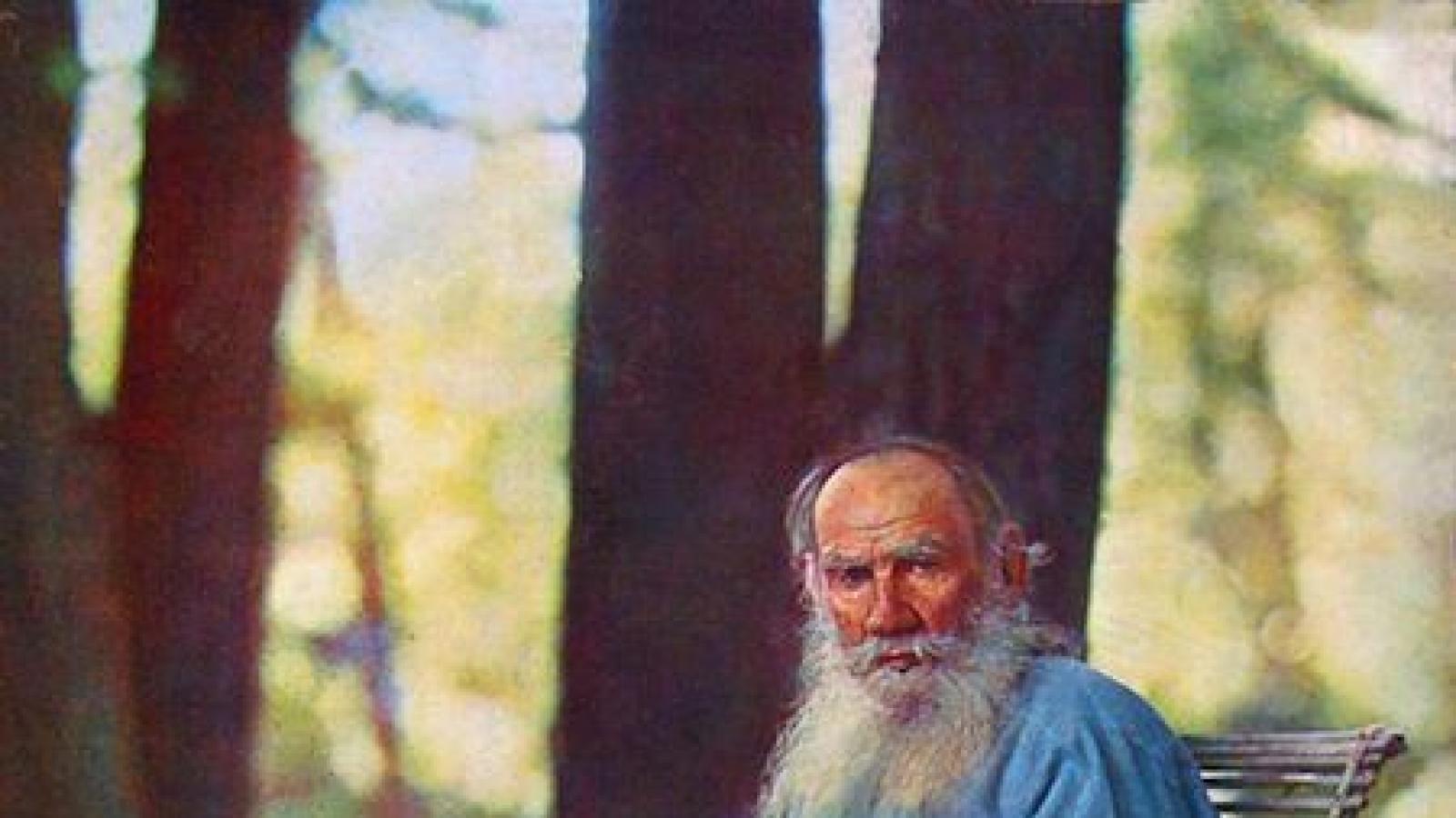 Portrait of Leo Tolstoy on a bench