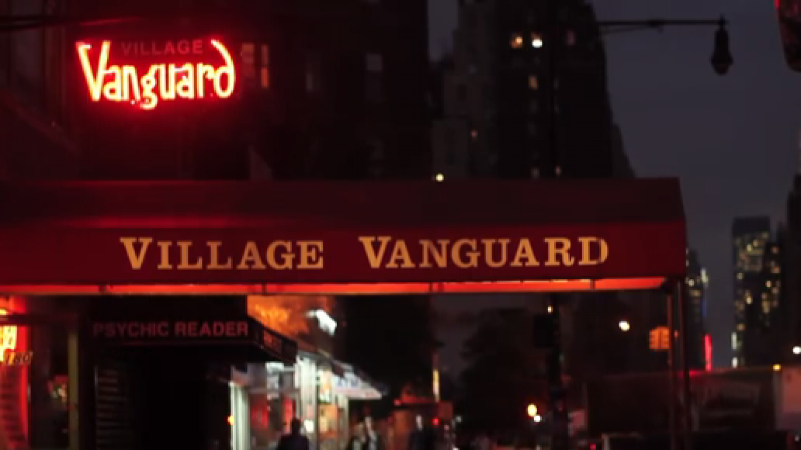 Outdoor shot of the Village Vanguard at night