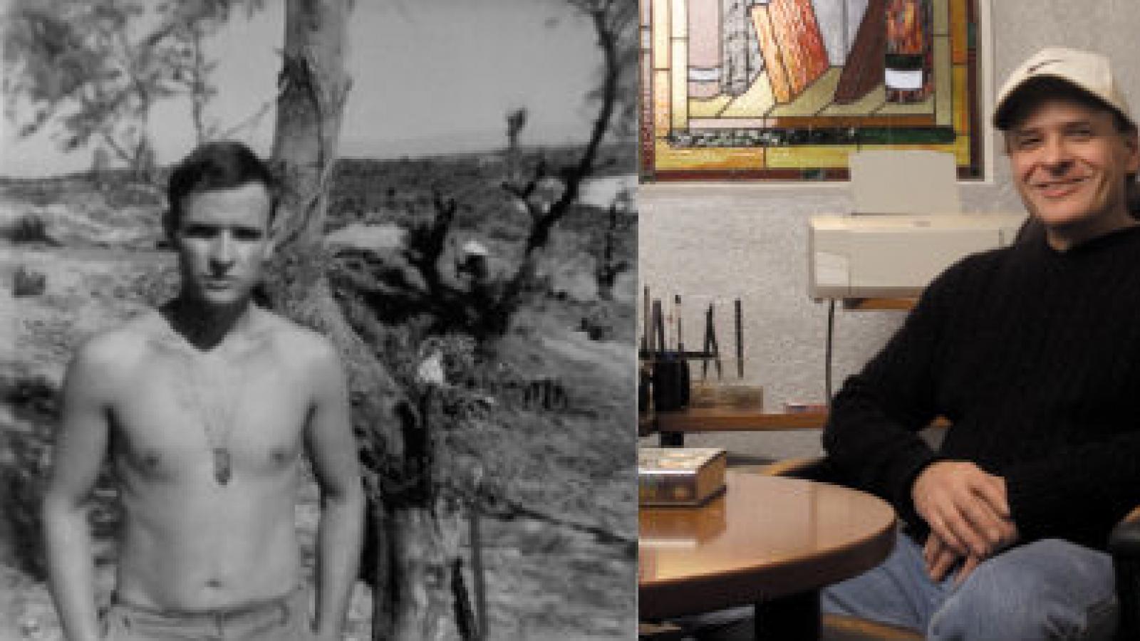 Tim O'Brien, (l) in Vietnam and (r) today. Both photos courtesy of the author