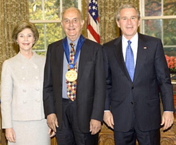 President George W. Bush and Laura Bush with Louis Auchincloss
