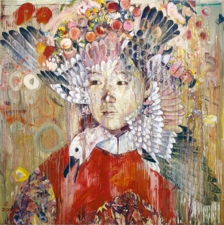 Painting of woman in ethnic dress. 