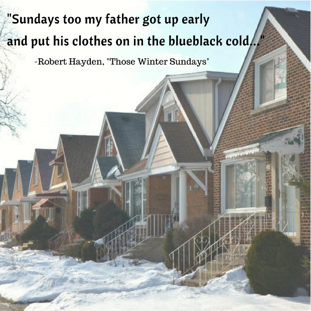 black text on a photograph of attached houses with snow on the ground