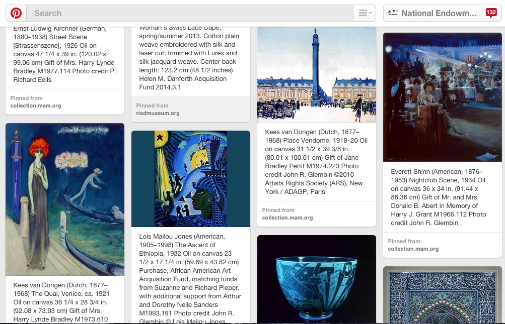 Cropped selection of assorted blue-themed art works from Pinterest board