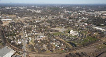 An aerial view of the Northside neighborhood in Spartanburg, South Carolina.