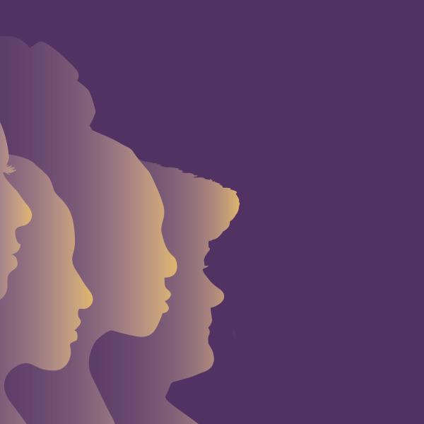 shaded silhouettes of faces of women with different features looking toward the right