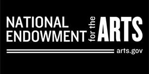 NEA LOGO black and white: Square with National Endowment for the Arts black and white logo white text on a black background