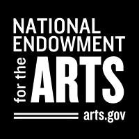 NEA LOGO black and white: Square with National Endowment for the Arts black and white logo white text on a black background