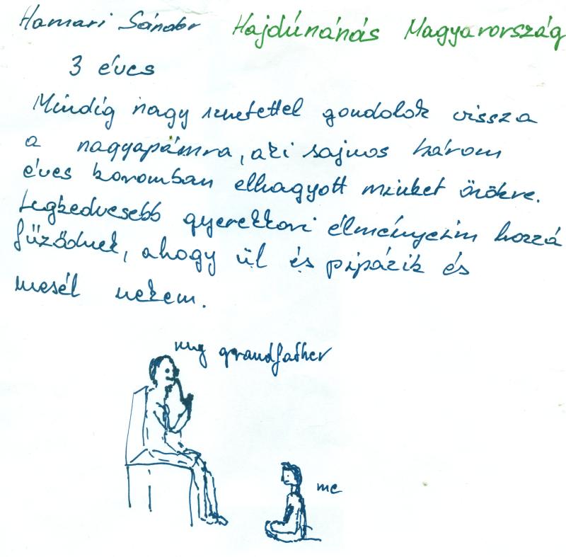 close-up of a childhood memory handwritten in a foreign language
