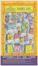 2017 National Book Festival Poster of Cartoon Books in a Crowd