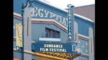 Street view of the Egyptian historic theater with Sundance Film Festival on the marquee