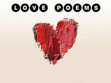 Painted image of heart with text "Love Poems"