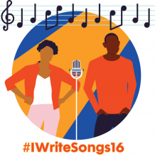 Image of Boy and Girl with Microphone and text #iwritesongs16