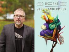 diptych of Jeff VanderMeer author photo and cover of his novel Borne