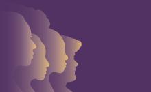 shaded silhouettes of faces of women with different features looking toward the right