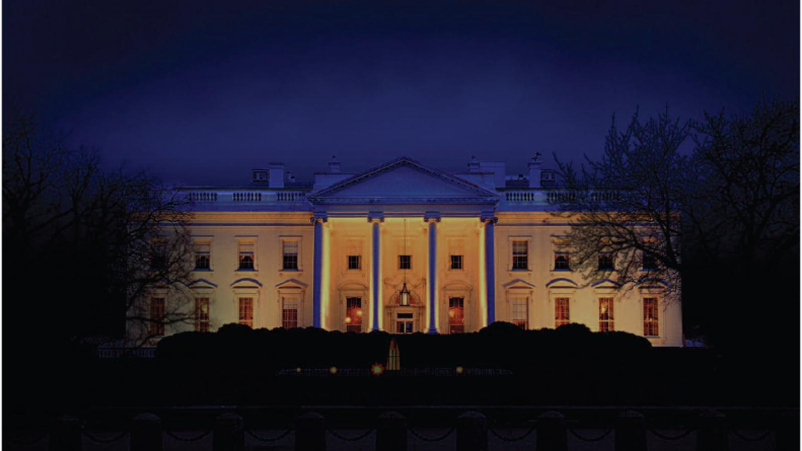 White House at night behind title American Creativity