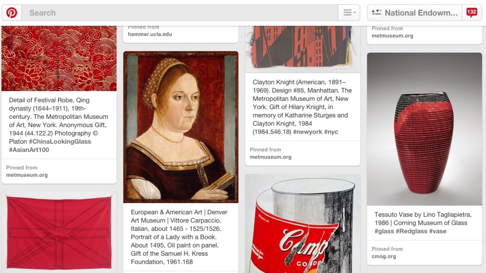 Cropped image of assorted red-themed artwork from Pinterest board