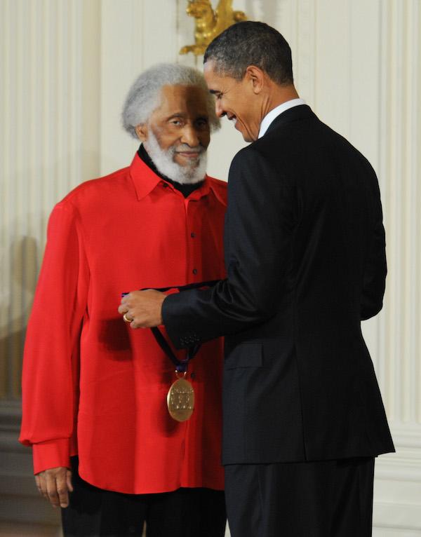 Jazz musician Sonny Rollins receives the 2010 National Medal of Arts from President Barack Obama